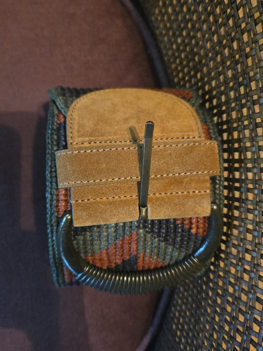 Sezane Carlie Wide Tan Suede Belt with Multicolor Woven Sides - Picture 2 of 6